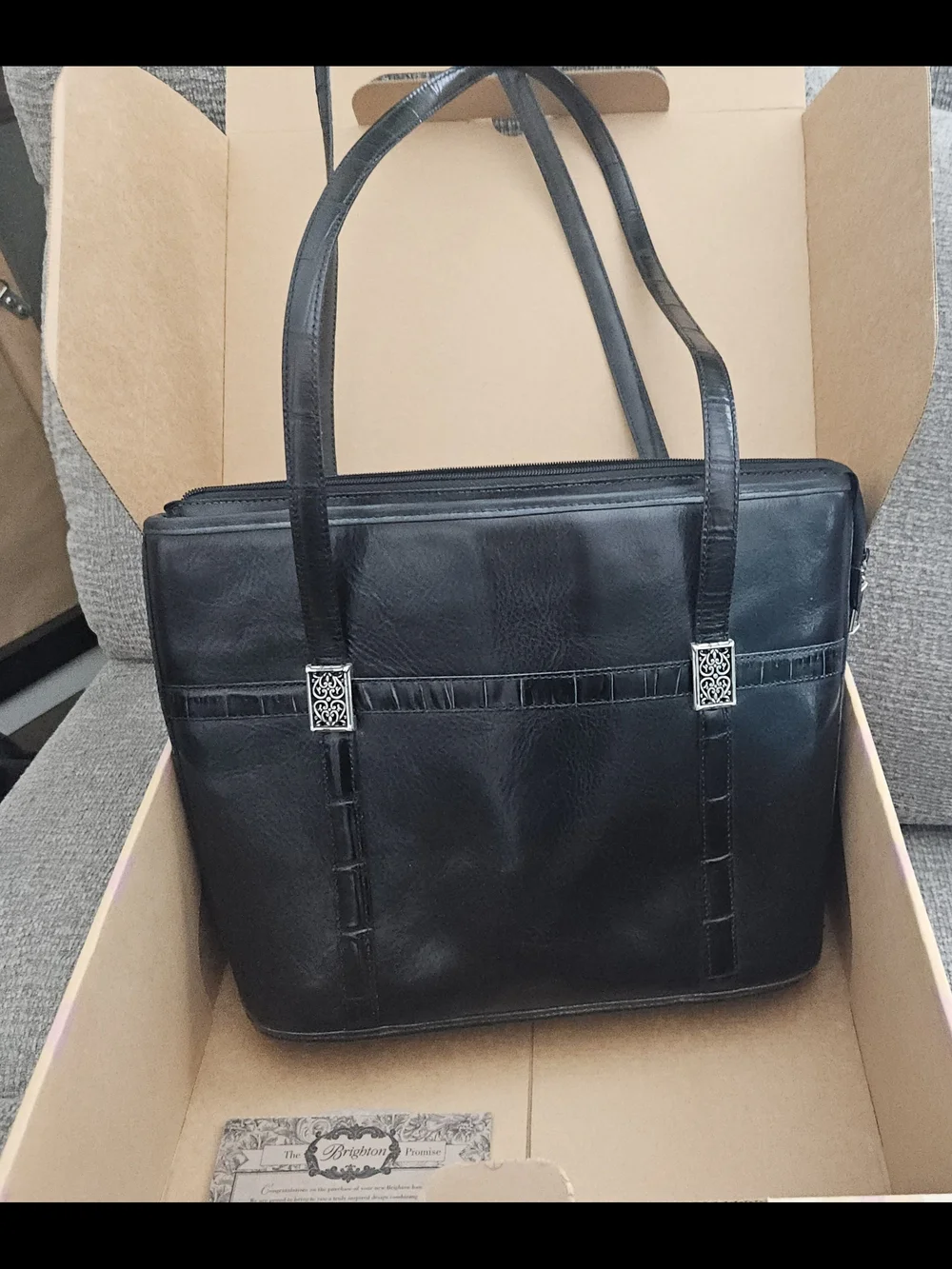 Brighton Black Leather Shoulder Bag with Silver Accents